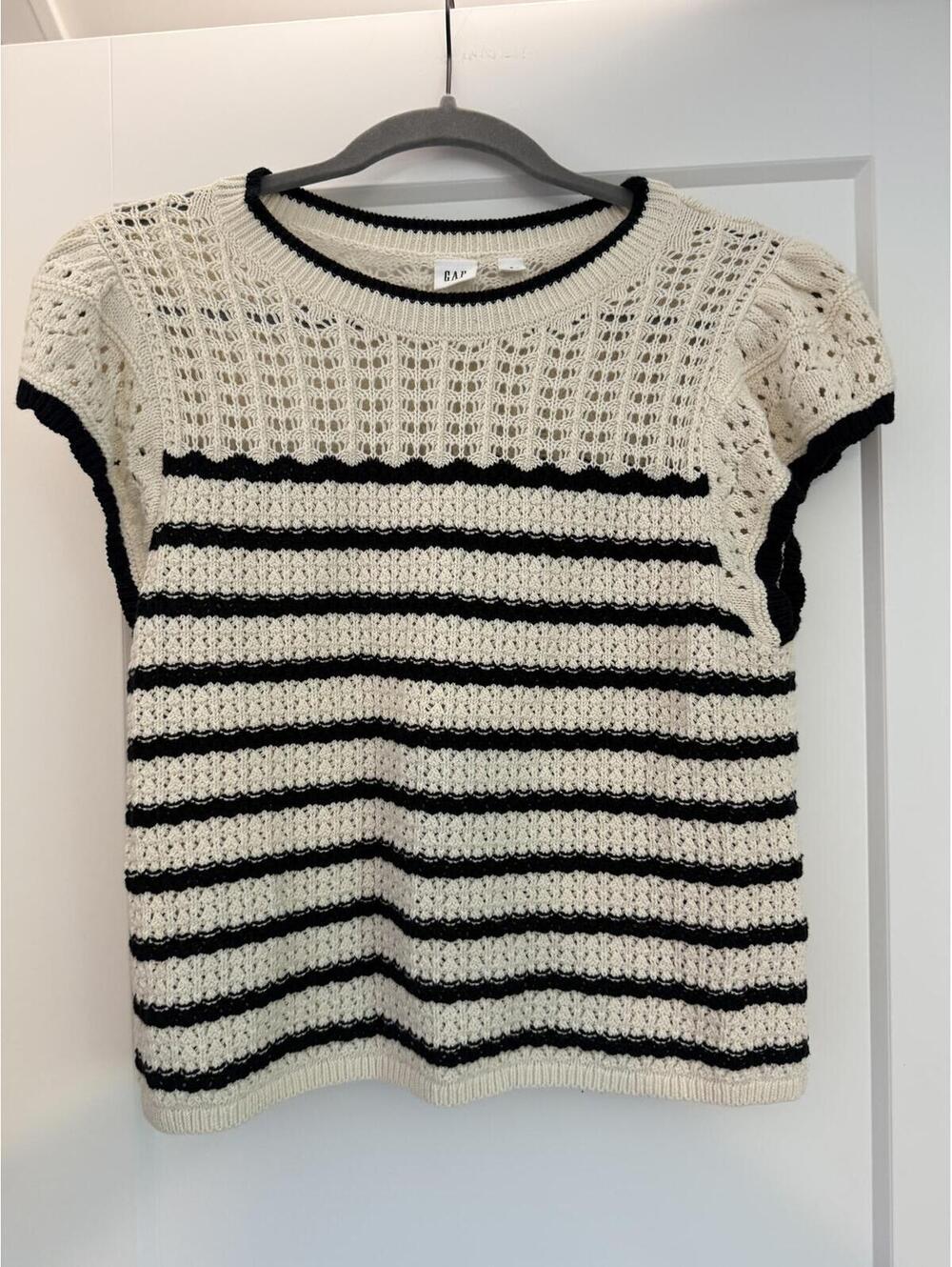 GAP Women's Crochet Knit Top with Black and Cream Stripes